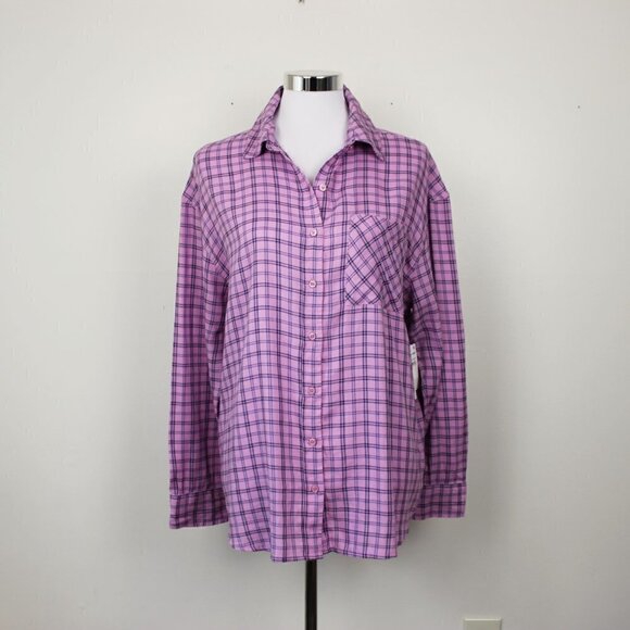 Abound Plaid Button Down Shirt Purple Black Blue Small NWT - Picture 2 of 9